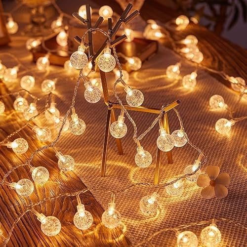KOBOKO Lichterkette Kristall Kugeln mit 2 Modi, 3M 20 LED Kristall Crackle Kugeln Lichterkette Batteriebetrieben, Lichterkette Innen für Veihnachten, Geburtstag, Schlafzimmer, Garten (Warmes Licht)