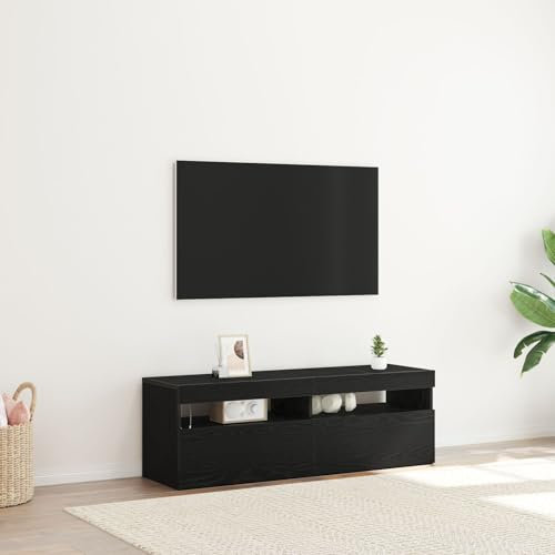 Homgoday Mobile TV con LED Nero Rovere 120x35x40 cm Legno ingegnerizzato, Mobile Porta TV Mobiletto Basso per TV per Tavolino da Salotto Industriale Supporto TV Soggiorno