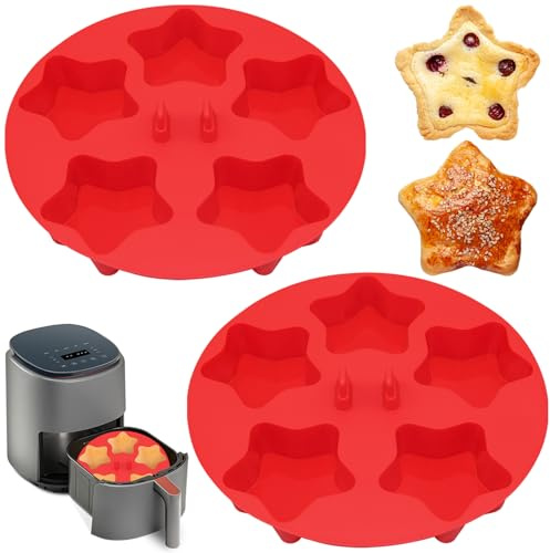 ZONBBEE 2 Stück Muffinform Silikon Air Fryer Sternform MuffinBackform 21× 21cm Silikonform Heißluftfritteuse Airfryer Muffinbackformen Cupcake Förmchen Zubehör für Muffin, Cupcakes, Kuchen, Pudding