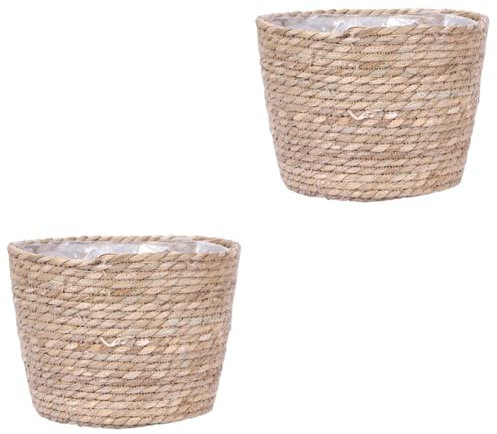Toyvian 2 Piezas Cesta de Tejida Mano de Natural Maceta Decorativa Plantas Cocina de Estar Oficina y Dormitorio sin Asa Rústico