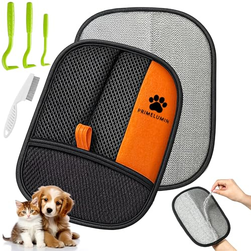 PRIMELUMIN Pet Hair Remover Glove for Dogs & Cats – Redesigned Reusable Electrostatic Fur Remover Mitt for Couch, Furniture, Carpet, Car Seats & Clothes, Fast & Effortless Cleaning