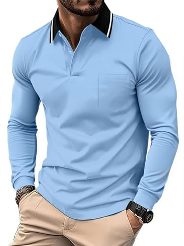 zitysport Poloshirt Langarm Herren Golf Atmungsaktives Schnelltrocknend Funktionsshirts T Shirts für Männer Sport Shirt Regular Fit Polohemd Langarmshirt Männer mit Brusttasche