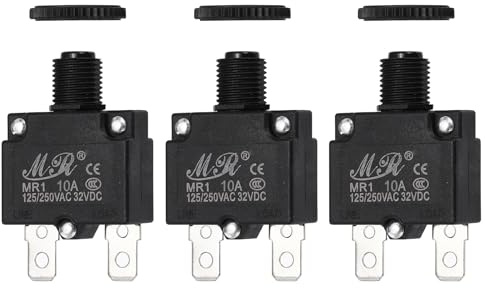 QUARKZMAN 3 Pcs Interruttore Termico 10Amp, 125/250V AC 32V DC Interruttore Manuale A Pulsante Di Protezione Da Sovraccarico, Nero