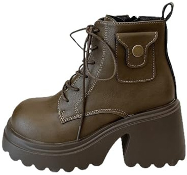 Bottines Femme Bout Rond Plateforme Chunky Bottes de à Plateforme Lacets Fermeture Éclair Semelle Antidérapante Cuir Synthétique Style Britannique Boots Automne Et Hiver 37