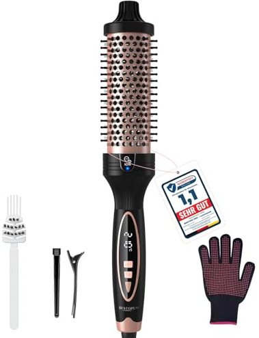 38mm Thermal Brush BRSTOPE PRO, Ionic Blowout Brush, 9 Temps Settings, Heated Hot Round Brush for Hair Straightening and Curling 2 in 1 (Black)