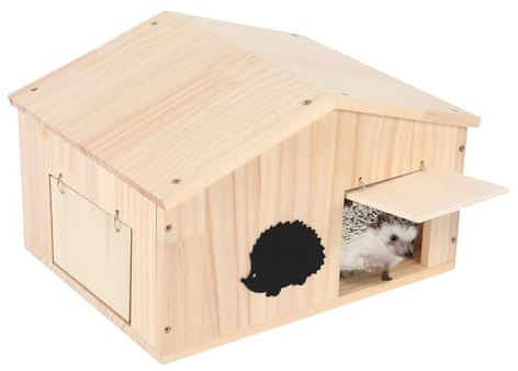 TWSOUL Casa para erizos con solapa para ratas, alojamiento de erizos con techo a dos aguas, casa de madera resistente a la intemperie, hotel seguro para erizos para jardín, casas de erizos para