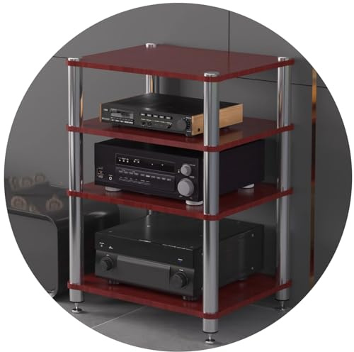 Estante de audio HiFi y soporte amplificador para cine en casa, estante de equipo AV de 4 niveles con picos, ideal para receptores, tocadiscos y altavoces (marrón, 60 x 48 x 81 cm)