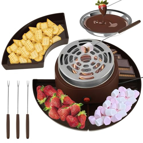 Hogar Inteligente, Set de Fondue de Chocolate - Máquina 2 en 1, Kit Interior de 280 W con 10 Accesorios, asador eléctrico de malvaviscos para Fiestas