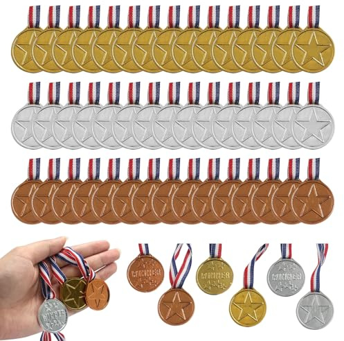 Kuugeo Médaille, 45 pièces Medaille, Medaille Enfant, Medailles, Médaille Personnalisée, Comprend Une lanière, des médailles d'or, d'argent et de Bronze, adaptées aux Sports et aux compétitions.