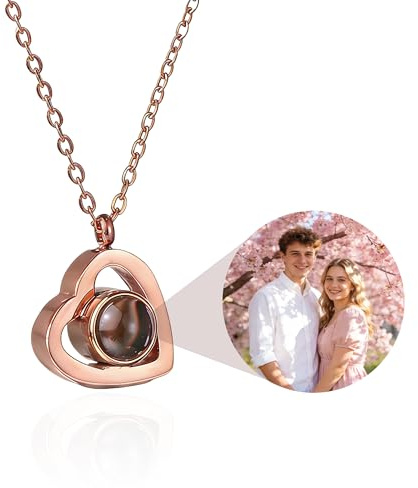 AnJeey Personalisiertes Foto-Halsband 925 Sterling Silber – Projektions-Herzanhänger mit Bild, Erinnerungsgeschenk für Mama Freundin Ehefrau zu Geburtstag Valentinstag