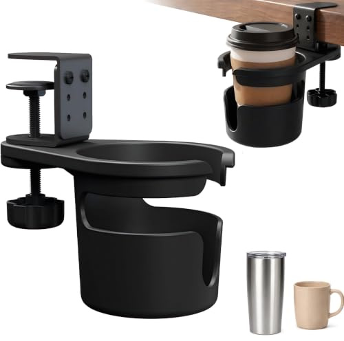 Portabicchieri Clip, Supporto per Tazza da Scrivania Regolabile 360° | Universali Portabicchieri Tavolo, Portabicchieri da Scrivania Morsetto, Supporto di Tazza di Caffè Clip