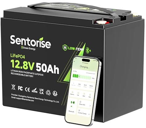 SENTORISE 12.8V 50Ah LiFePO4 Batterie 640Wh Tiefzyklus Lithium Batterie mit 50A BMS, bis zu 4000 Zyklen, Tieftemperaturschutz Leichter Ersatz für Wohnmobil, Boot, Wohnwagen, Solar, Camping, Angelboot