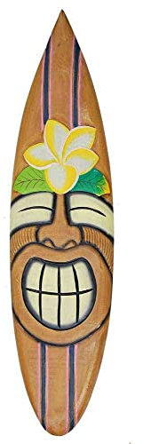 Hotrodspirit – Großes Surfbrett aus hellem Holz, 100 cm, Deko Tiki Hibiskus