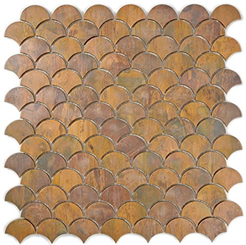 Mosaik Fliese kupfer Fächer braun für WAND BAD THEKENVERKLEIDUNG Mosaikmatte Mosaikplatte, Mattengröße: 283x292 = 0,08 qm, Steingröße: 33x39x8 mm - 1 Matte
