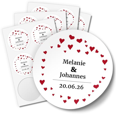 24 runde Design Etiketten zur Hochzeit personalisiert - Namen und Datum individuell Braut und Bräutigam - Save the Date Hochzeits-Aufkleber
