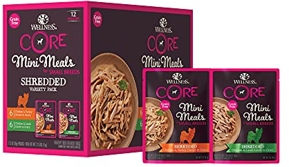 Wellness CORE Small Breed Mini Meals Shredded Variety Pack Adult Wet Dog Food, Grain Free, Natural, 3 oz, Pack of 12