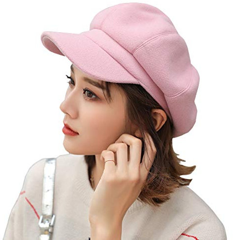 Yixda Damen Schirmmütze Barett Cap Winter Newsboy Baskenmütze Kappe (Rosa)