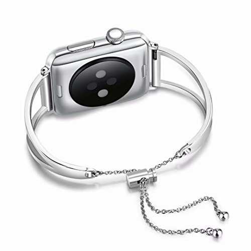 Stainless Steel Straps Compatible with Apple Watch Band 38MM 40MM Metal Slim, Dressy Bangle Bracelet Women Smart Watch Replacement Sport Wristband Compatible with iWatch SE Series 6/5/4/3/2/1, Silver