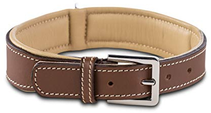 Jack & Russell Hundehalsband Leder Amy - Lederhalsband aus Echtleder - gepolstert & robust - Hunde Halsband doppellagig (M, Braun/Beige)