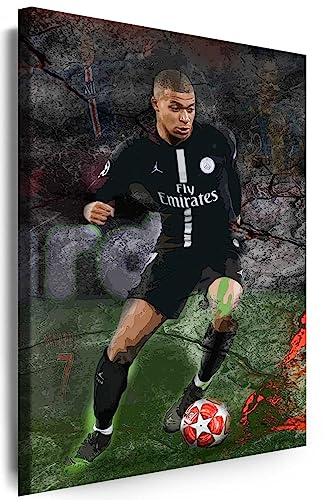 Myartstyle - Bilder Sport Kylian Mbappe PSG FC Fußball 60 x 40 cm Leinwandbilder Xxl - 1 Teilige Wandbilder Kunstdrucke w-a-2051-1