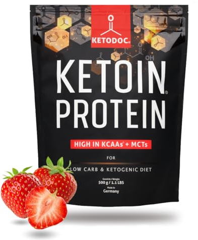 KETOIN - Das Eiweiß für Keto | Ketogenes Proteinpulver für deine Ketose | Proteinshake für verschiedene Diäten und als Ergänzung zum Sport | mit KCAA & MCT - 500g (Erdbeere)