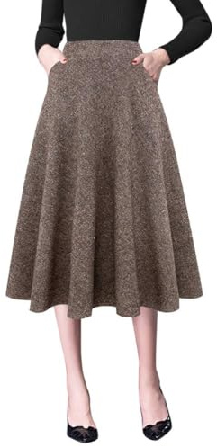 IDEALSANXUN Tweed Skirt for Women Midi Length Chocolate Brown Fall Clothes Winter Tartan Flannel Corduroy Brown Skirt, Coffee, M