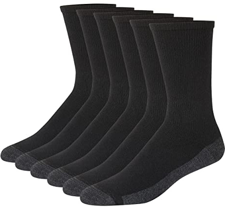 Hanes mens Hanes Men's Socks, 6-pair Pack Max Cushion Crew, Black/Grey Foot Bottom, 6 12 US