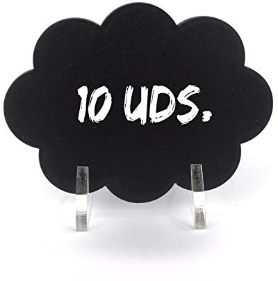 Mini pizarra Nube con soporte metacrilato 10 UDS. Cartel pizarra negra de madera para tizas y rotuladores efecto tiza. Ideal para colocar precios cartel bodas, fiestas, cumpleaños, hostelería
