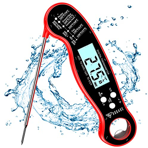 DOQAUS Meat Thermometers, Instant Read Food Thermometer, Digital Cooking Thermometers with Backlight, Fodable Long Probe, Auto On/Off, Temperature Food Probe for Kitchen, Milk, Candy, Water