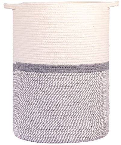Paniers de rangement biodégradables en corde de coton pour linge, jouets, couverture, articles bébé, plantes d'intérieur, jardin, bleu/beige/blanc/gris/blanc, paniers pour décoration (taille L,