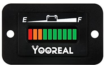 Yooreal 12/24V Misuratore di Capacità della Batteria Digitale LED, Tester di Acido della Batteria, Adatto per Carrello da Golf Rimorchio da Viaggio Carrello elevatore Scrubber Machine Ebike