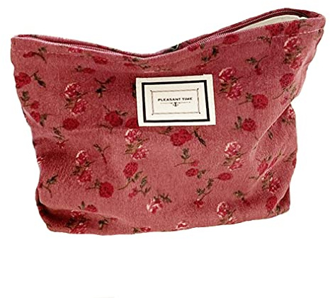 SxoSyo Cosmetic Bags for Women Makeup Bag Large Capacity Purse Travel Toiletry Zipper Storage Pouch Make up Brushes Organizer for Gifts (Dark red, Rose)