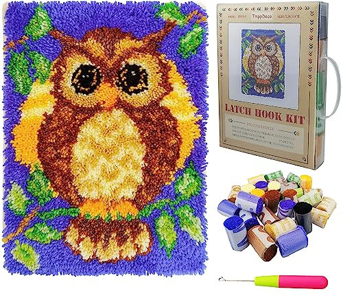 TmppDeco Owl Latch Hook Kits for Adults Kids - DIY Latch Hook Rug Making Kits for Beginners (Owl, 52 x 38cm)
