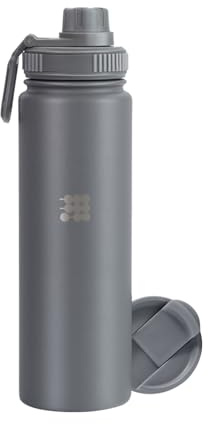 Cubitt Insulated Sports Hydro Water Bottle 24 oz, 2 Lids (Coffee Lid and Wide Mouth Twist Sports Lid), Stainless Steel, Double Walled. Cold for up to 24 hours, Hot for up to 12 hours. GREY