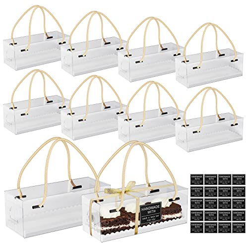 10 st klara bageri kaklådor bakverk efterrättskakor presentlådor med handtag, bagerilåda godislådor för schweiziska rullar muffin pajer bageri godis bröllopsfest presenter (26 x 10 x 9,5 cm)