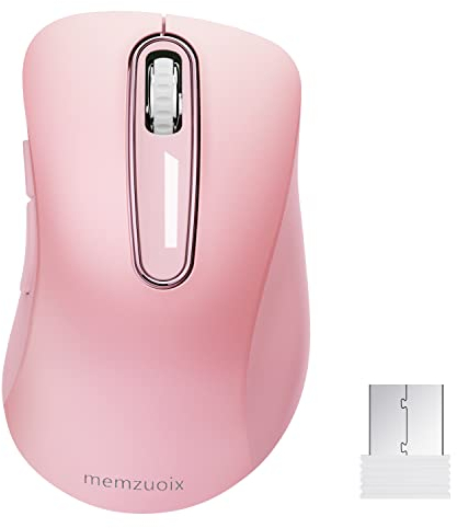 memzuoix 2.4G Wireless Mouse, 1400 DPI Mobile Optical Cordless with USB Receiver, Portable Computer Mice Wireless Mouse for Laptop, PC, Desktop, MacBook, 5 Buttons (Pink)