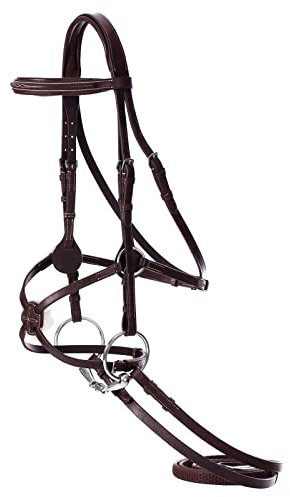 Equinavia Saga Adjustable Padded Fancy Stitched Figure 8 Bridle with Reins - Chocolate Brown - Cob
