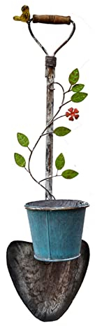 TOMYEUS Blumenampel Schmiedeeisen Schaufel Wandmontierte Blumentopf mit Vogel Bauernhaus Hängende Wandvase for Pflanzen Blumen Halter Rustikales Dekor Hängepflanztöpfe