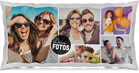 Print Royal XXL-Kissen mit Fotocollage selbst gestalten - mit 5 Fotos Personalisieren - Geschenk für Freunde und Familie | Weiß Polyester, inkl. Kissenfüllung, 80x40cm