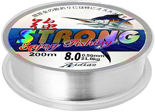 200m Angelschnur, 0,5mm Nylonschnur Tragkraft 21kg, Zugfestigkeit 8kg, Monofilament Reißfest Nylonfaden Transparent