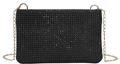 NLAVW Abendtasche Damen Clutch Damen Strass Umhängetasche Glänzend Abend Clutch Geldbörse Damen Elegant Glitzer Kettenriemen Corssbody Tasche Für Party Club Dating Schwarz