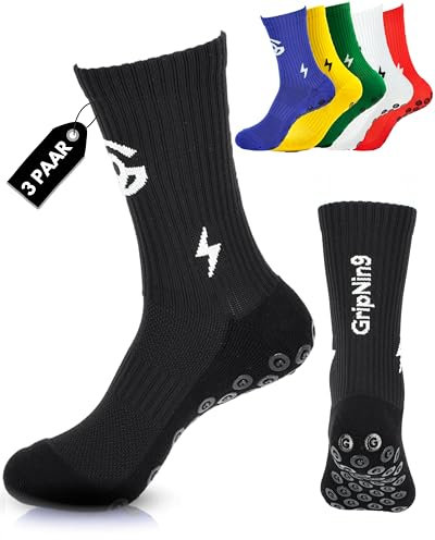 Grip Socken Fußball Herren Größe 36-41 & 42-47 Atmungsaktive Anti-Rutsch Sportsocken für ambitionierte Sportler Fußballsocken mit Polsterung & Zehenverstärkung Grip Socks gegen Blasen Football Socks