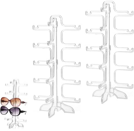 2 Stück Sonnenbrillen Halter Brillenständer Kann 5 Paare Halten Sonnenbrille Display,Wiederverwendbar Gelten für AufbewahrungSonnenbrillen, Planspiegel,Myopia-Brillen(Transparent)