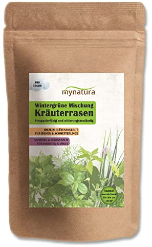 Mynatura Kräuterrasen Kräuter | Rasen | Rasenfläche | Vielfalt | witterungsbeständig | Insekten | Vögel | Bienen (3x100g)