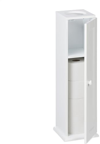 Relaxdays Porta Carta Igienica da Bagnocon 2 Ripiani, Mobiletto Autoportante da Appoggiare, 65x19,5x19,5 cm, MDF, Bianco