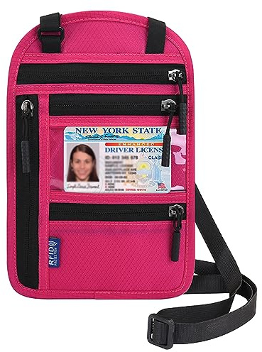 DAITET Reise-Geldbörse mit RFID-Blockierung für Damen & Herren, Reisepasshülle, Diebstahlschutz, schmaler Brustbeutel, Knallpink (Hot Pink)