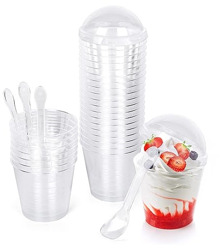 CoKeeSun 30 Pcs Dessert Cups, 160ml/5.6oz Round Dessert Cups Set, Reusable Dessert Pots for Pudding Mousse Ice Cream Cheesecake