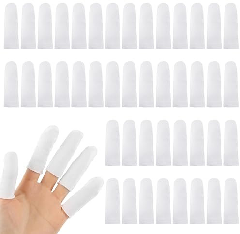 100 Pieces Cotton Finger Cots, Cloth Finger Sleeves with Elastic Rings Toe Sleeves Fingertips Protective Cover Thumb Protector Finger Tips Protector Comfortable and Breathable, Moisture Wicking