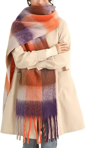 MININAI Dicker Winterschal für Damen, kaltes Wetter, warm, gestrickt, dick, kariert, lang, groß, übergroß, kariert
