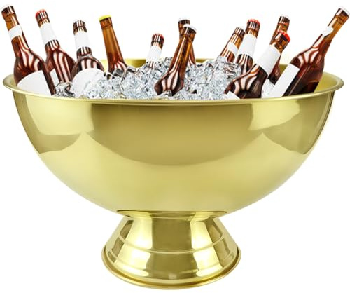 3 Gallon 12L Stainless Steel Beverage Tub Insulated Ice Bucket Metal Champagne Bowl with Base Large Size Ice Bowl for Wine Beer Home Bar Parties（Gold）